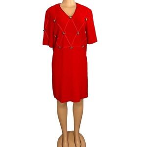 Steve Fabrikant Vintage Wool Blend Red Sweater Dress Stone Heart Accents